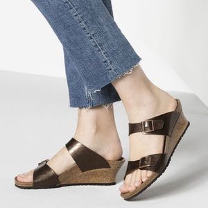 Birkenstock Women's Metallic Brown Wedge Sandals 12